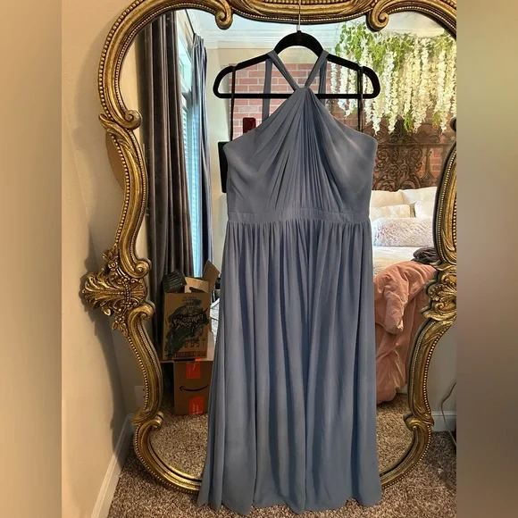 dress blue charlies with badges A-line Dusty Blue Tulle Long Custom Bridesmaid Dresses , BN1277 – MarryLover main image 0
